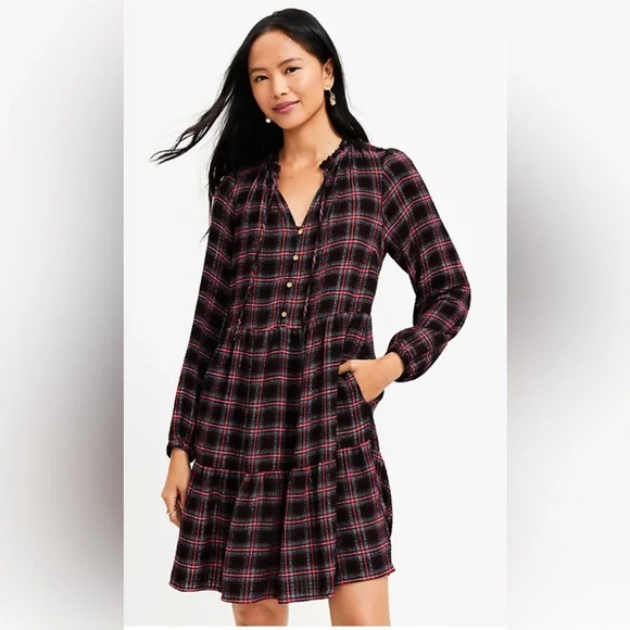 LOFT | Dresses | New Loft Shimmer Plaid Tiered Dress Small 8995 | Poshmark LOFT | Dresses | New Loft Shimmer Plaid Tiered Dress Small 8995 | Poshmark